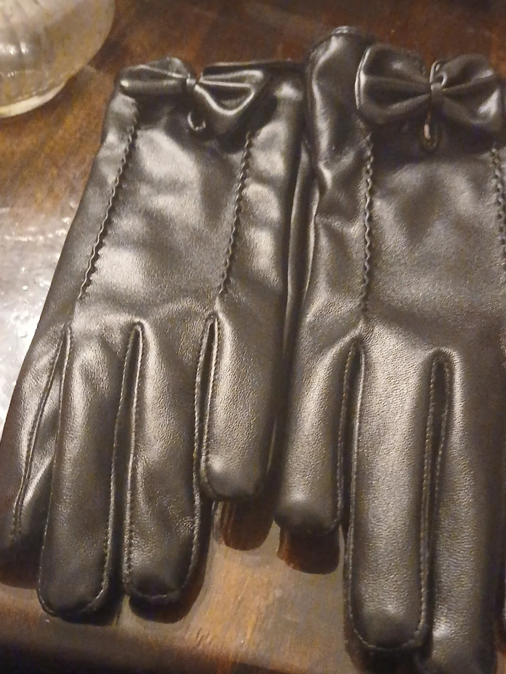 Classic Black Leather Gloves with Bow Detail - Women Accessories